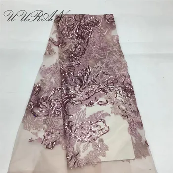 

Sequined Embroidery African Lace Fabric French Net Lace Fabric with Sequins