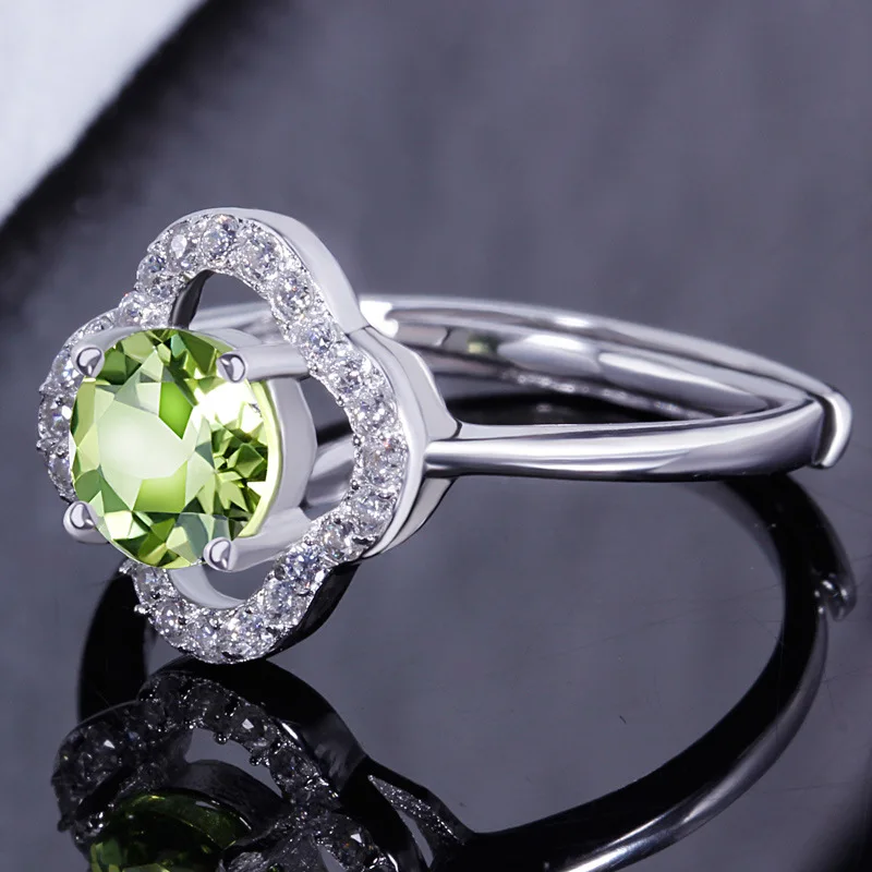 Bague Ringen популярный корейский стиль Горячая 925 пробы Серебряное Ювелирное кольцо клевер оливин Женские аксессуары романтический свадебный подарок
