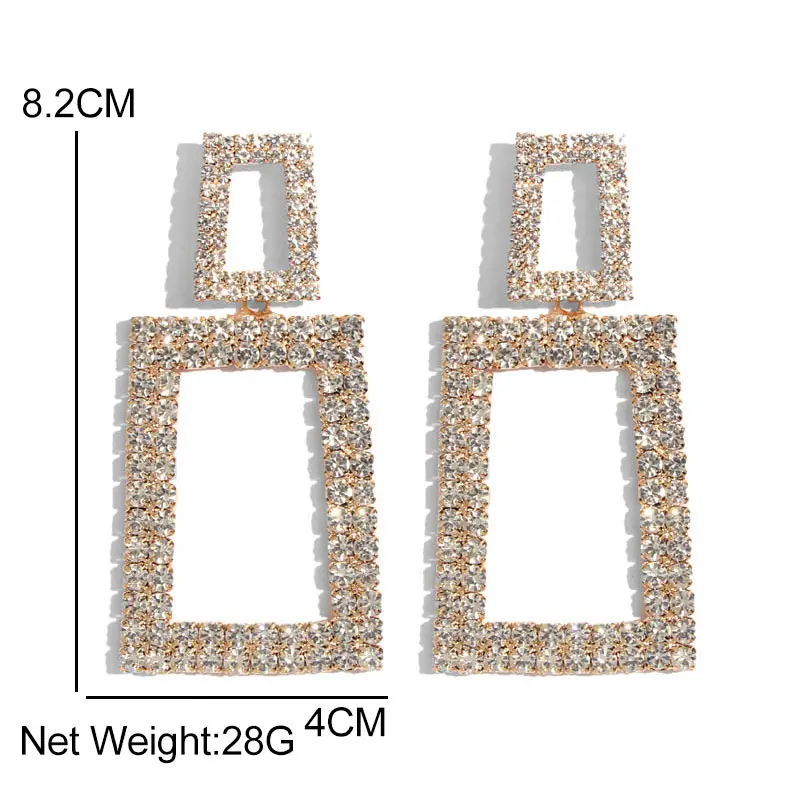 Flatfoosie Bohemian Sun Flower Drop Earrings for Women Fashion Jewelry Geometric Square Shiny Crystal Dangle Statement Earrings