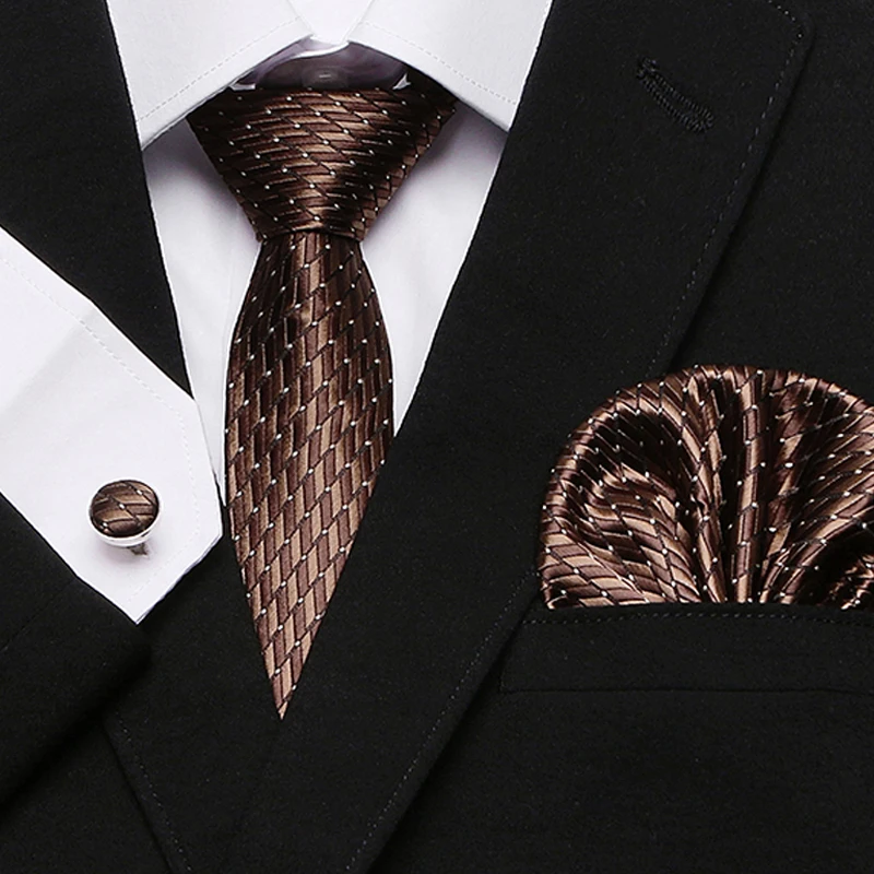 

New brown men ties set Extra Long Size 145cm*7.5cm Necktie 100% Silk Jacquard Woven Neck Tie Suit Wedding Party
