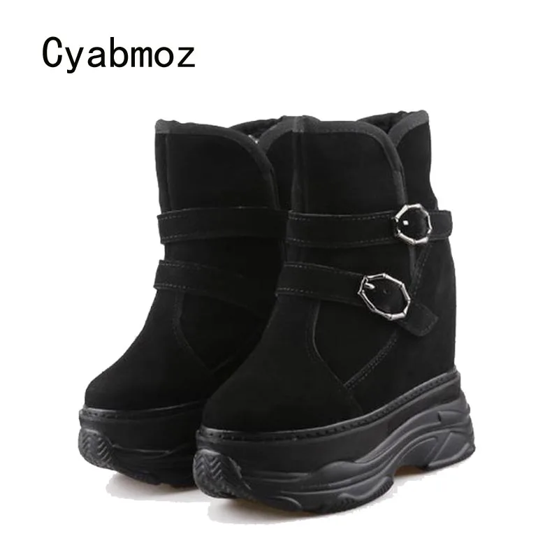 

Женские зимние ботильоны на платформе Cyabmoz, пикантные кроссовки, повседневная обувь для вечеринки, на высоком каблуке, увеличивающая рост