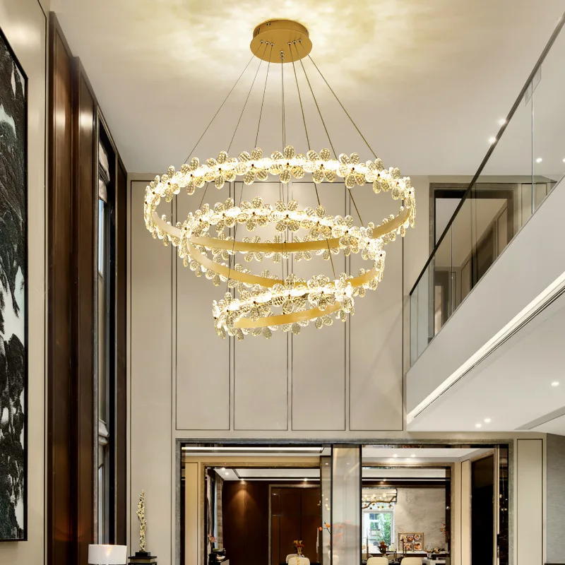 

Northern European-Style Crystal Flower Circular Ring Living Room Chandelier Network hong cayi Bedroom Restaurant Light Penthouse