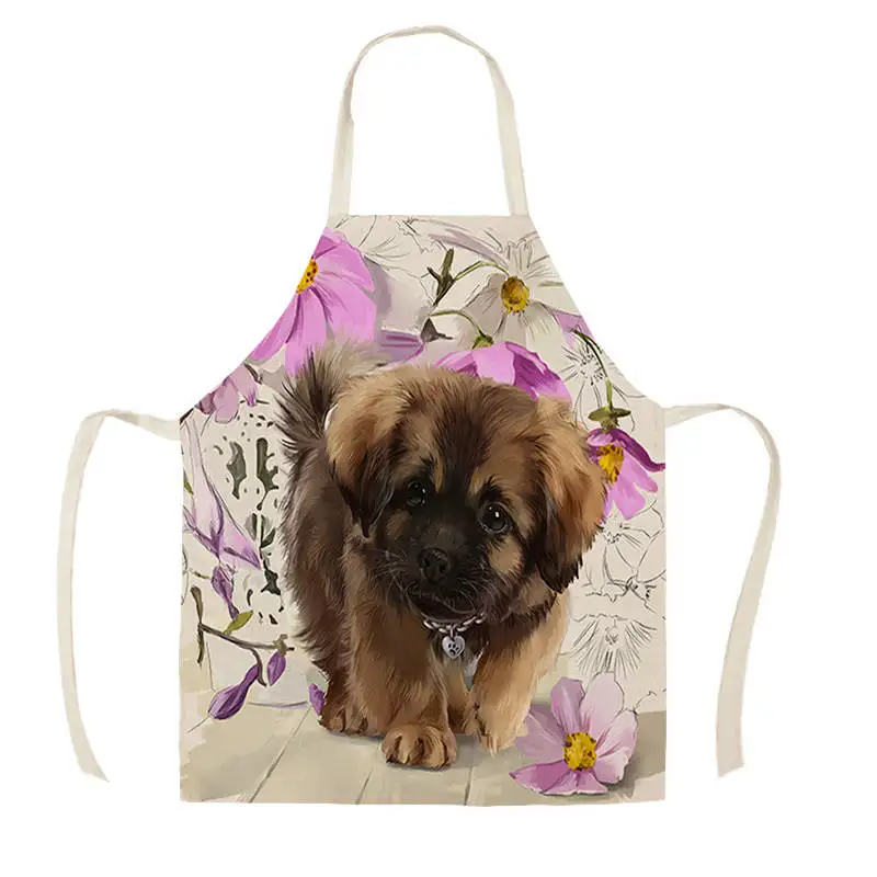 1Pcs Kitchen Pet Dog Pattern Apron Sleeveless Cotton Linen Aprons for Men Women Home Cleaning Tools WQ325