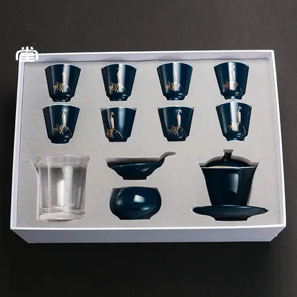 

Ceramic Indigo Cover Bowl Teacup Tea Set Glass Fair Cup Household Hand-painted Teacup Kung Fu Green Tea Tie Guan Yin Teaware