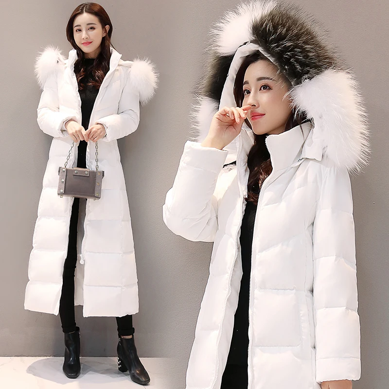 

2019 Brand Large Fox Fur Duck Down Jacket Women Winter Long Coats White Duck Down Coat Abrigos Mujer Outwear Hiver 71209