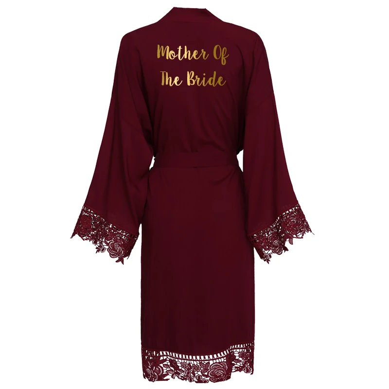 burgundy mother b YUXINBRIDAL, новинка, темно-синее однотонное хлопковое кимоно, халаты с кружевной отделкой, женский свадебный халат для невесты, халат, одежда для сна, белое платье для подружки невесты - Цвет: burgundy mother b