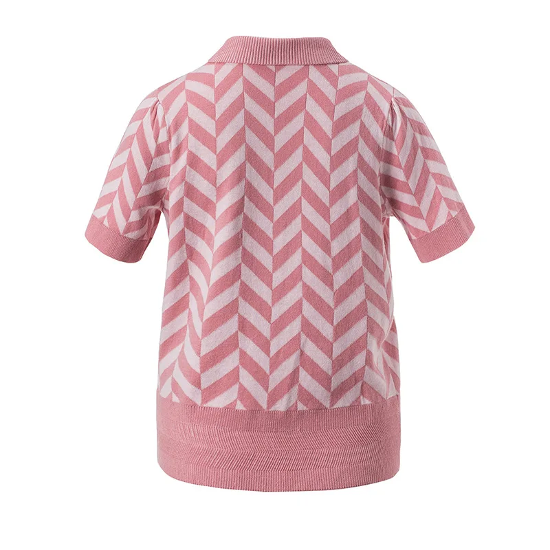 Высококачественный полосатый свитер с ручной вышивкой, розовый, синий, с коротким рукавом, с жемчугом, с одним рукавом, хлопок, шерсть, женский кардиган, S-L