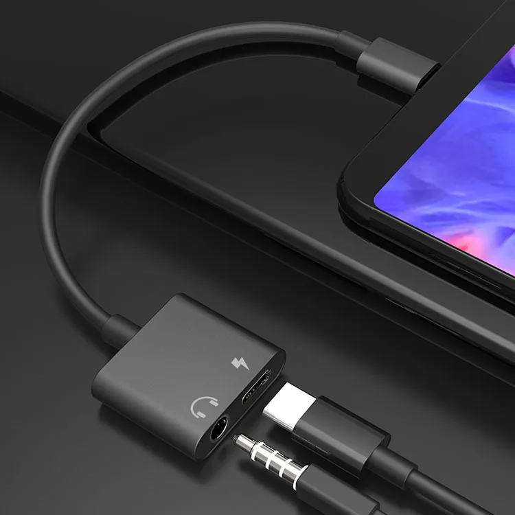 2 в 1 USB C Aux аудио сплиттер адаптер тип-c до 3,5 мм разъем для наушников Тип C конвертер Кабель-адаптер для samsung xiaomi huawei - Цвет: black