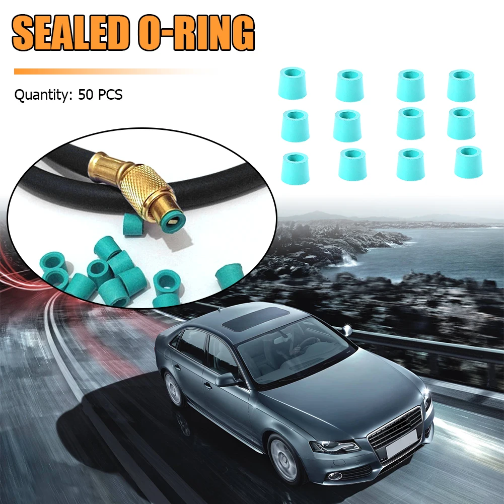 50pcs A/C 1/4 inch Charging Hose Manifold Repair Sealing O-ring Replacement HVAC Rubber Gasket Green