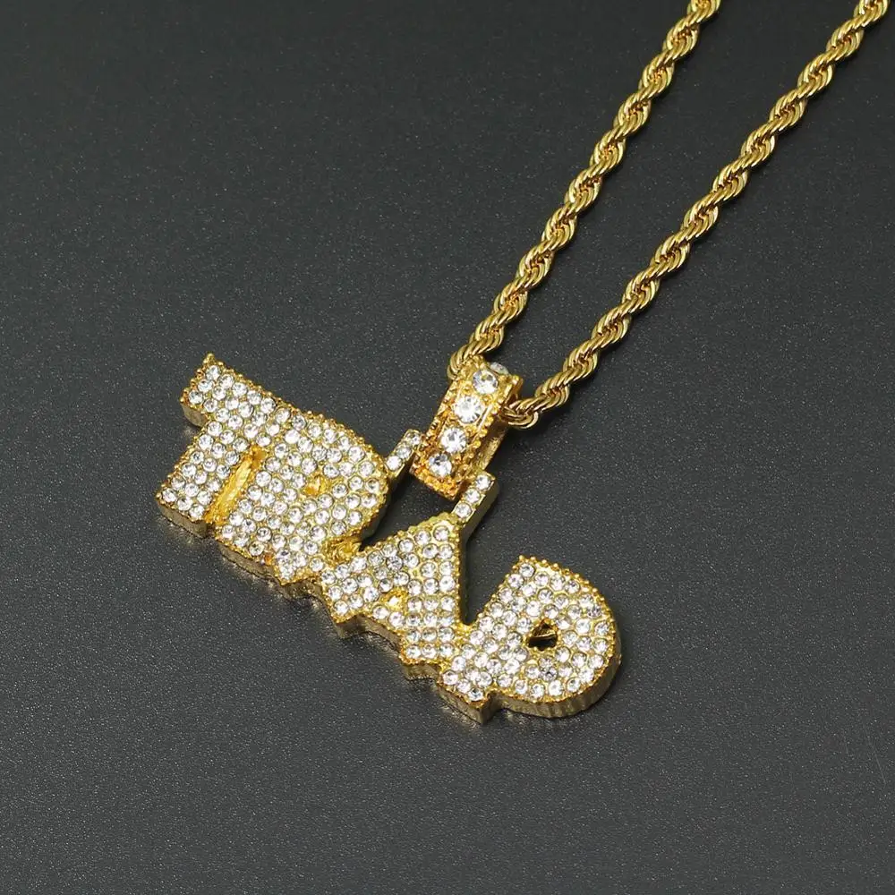 В стиле «хип-хоп» с украшением в виде кристаллов ловушка кулон Цепочки и ожерелья ювелирных изделий с 24 дюйма Rope chain
