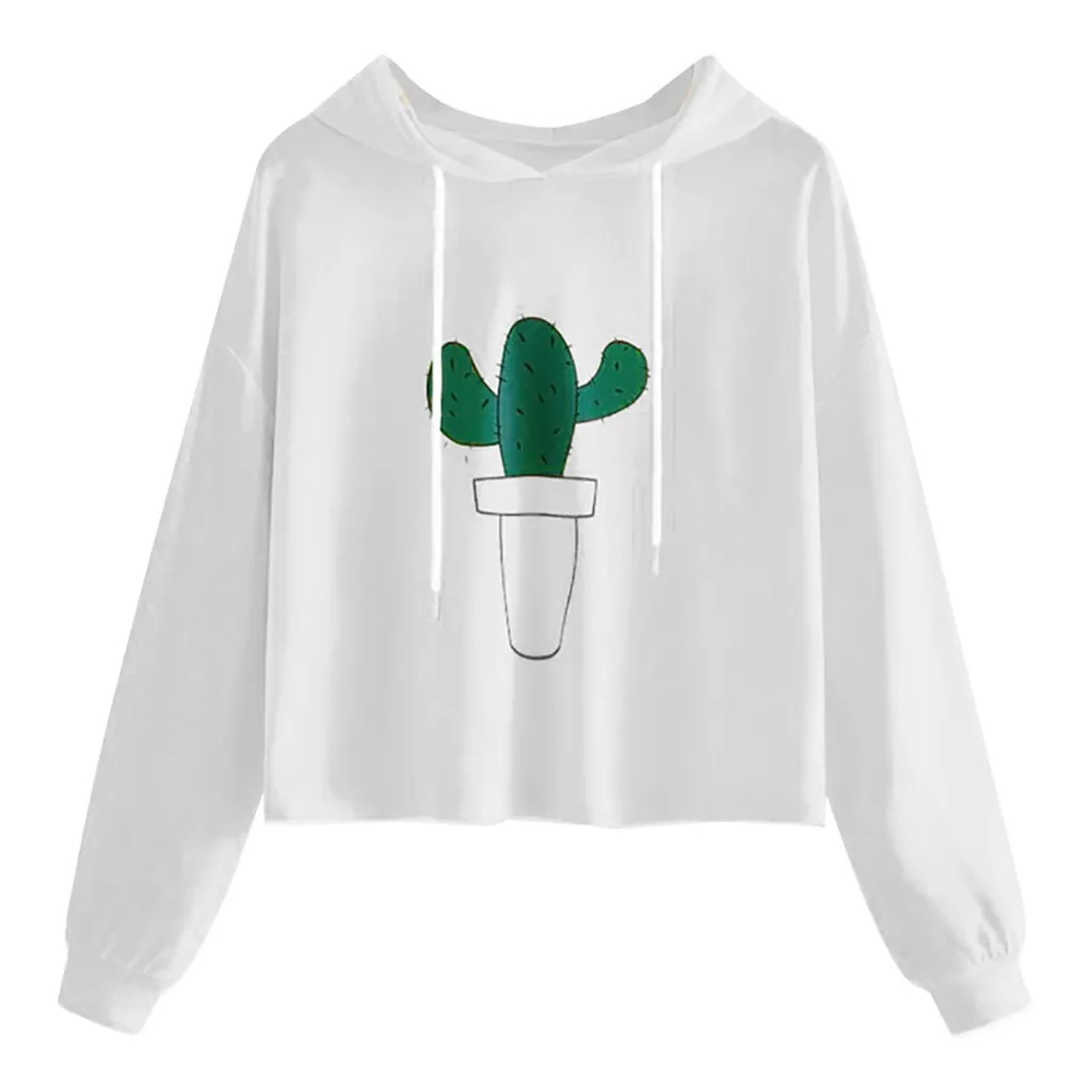 Jaycosin 2019 Fashion Autumn Women Loose Cactus Print Sweatshirt Stylish Long Sleeve Comfortable Casual Pullover Blouse 104#10