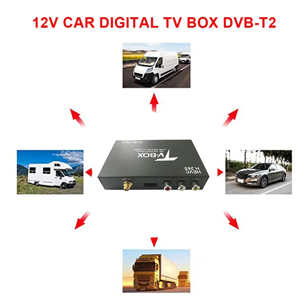 12V автомобильный мобильный цифровой ТВ коробка DVB-T2/T двойной Стандартный поддерживает H.265 декодирования двойной тюнер с двумя активными антеннами