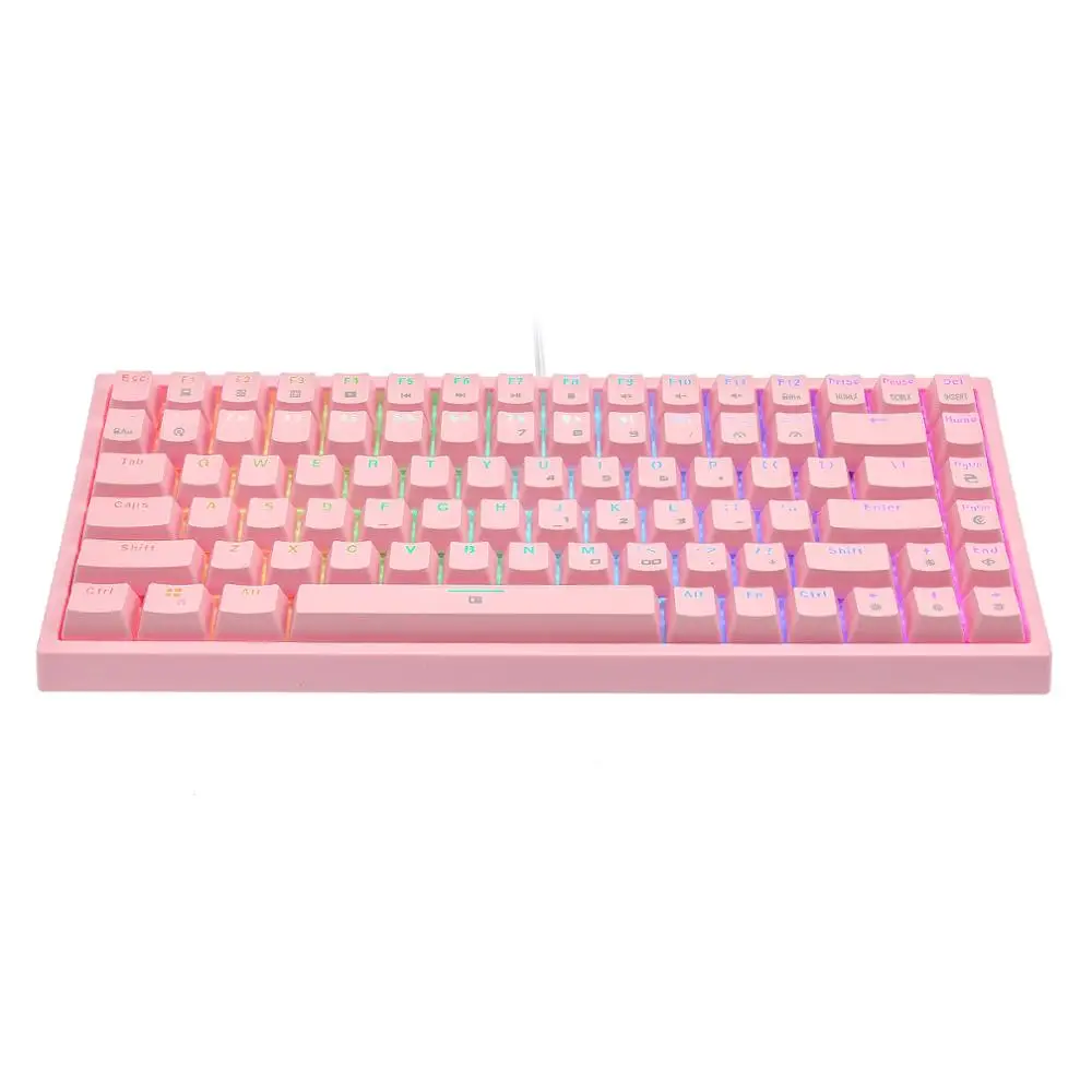 CQ84 Gaming Keyboard , RGB Led Backlighting ,Mechanical Switch Detachable Cable Compact Wired Keyboard For Gamer Office PC ,Pink