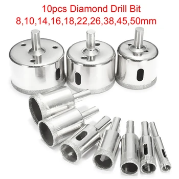 

10pcs Diamond Coated Hole Saw Set Tile Ceramic Glass Porcelain Marble 8mm-50mm Hole Saw Drill Bit