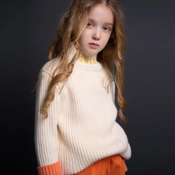 

Korean Sweet Soft Sweaters For Baby Girls Autumn Warm Thicken Pullovers Tops 3-14y Kid 100% Cotton Sweater Knitwear High Quality