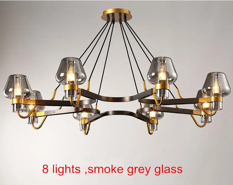 8lights smoke glass Современный Стеклянный Абажур Led люстра светильник ing Американский 8 светильник s подвесной светильник для гостиной потолочные светильники - Цвет абажура: 8lights smoke glass