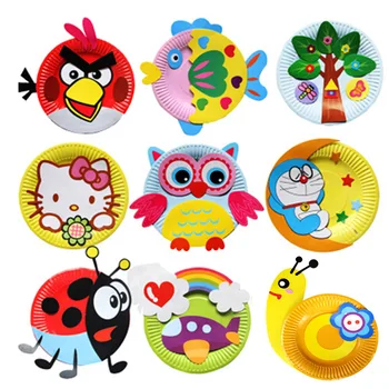 

kids Arts & Crafts DIY toys Handmade paper tray children's diy kindergarten creative cartoon plate paste painting christmas