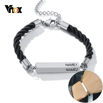 

Vnox Casual Personalize Custom Cube Bar Charm Bracelets for Men with Adjustable Black Braided Rope Chain Male Jewelry
