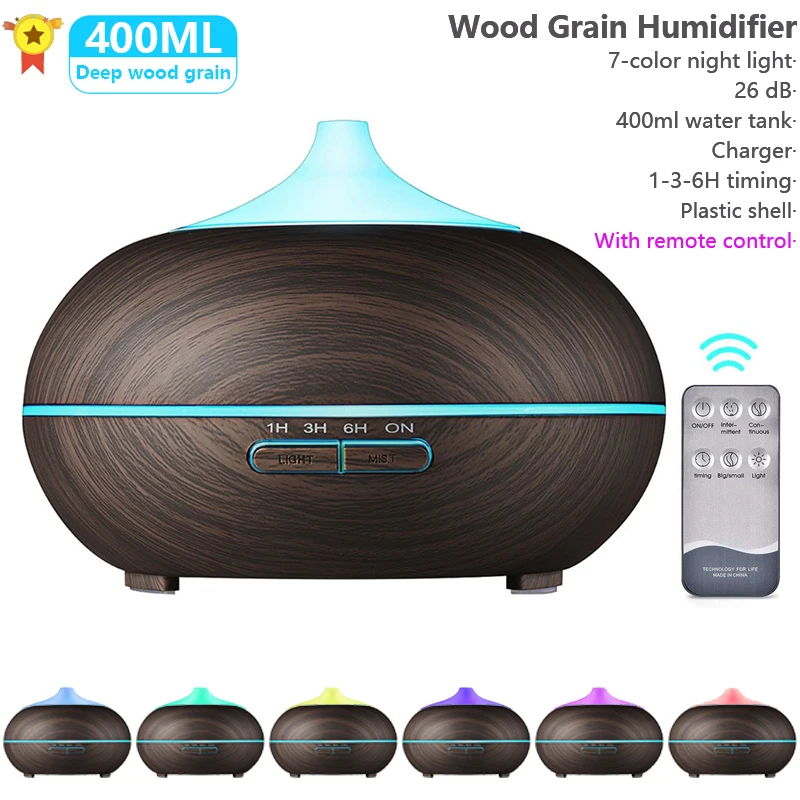 400ml Aroma Essential Oil Diffuser Ultrasonic Air Humidifier For Xiomi With Wood Grain Remote Control For Office Home