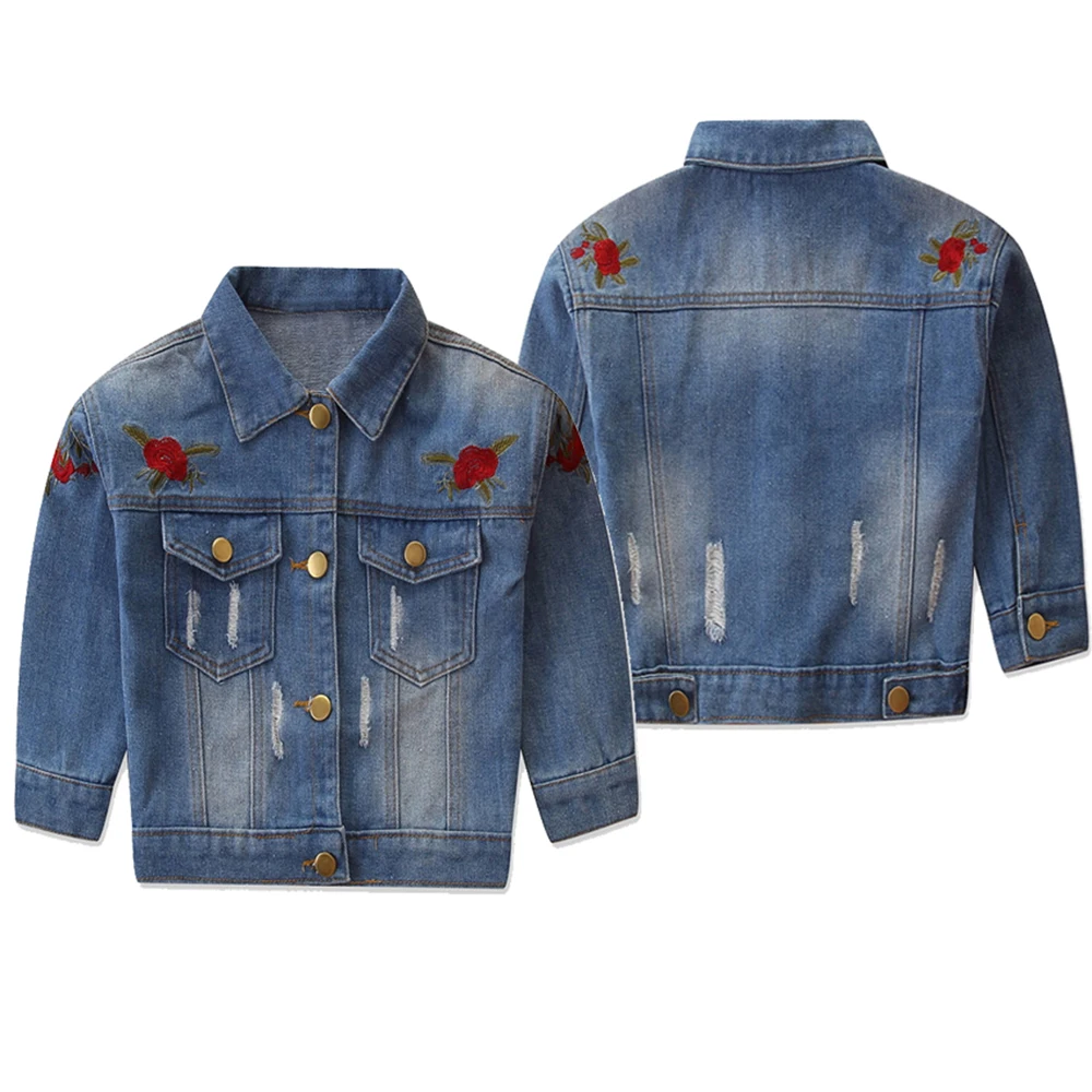 

CYSINCOS Spring and Autumn Baby Girls Denim Jackets Coats Flower Embroidery Fashion Children Outwear Coat Kids Casual Jacket