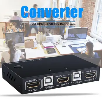 

USB HDMI KVM Switch Box Converter Splitter Practical and Durable Metal Shell for 2 PC Sharing 4K Monitor Printer Switcher