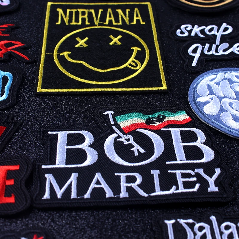 

Pulaqi Metal Band Patch Nirvana Cloth Patches Embroidered Patches For Clothing Applique Stripe Rock Bands Badges Iron on Patches