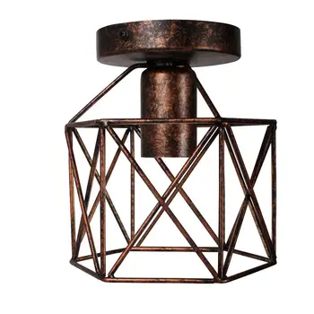 

Retro Ceiling Light Lampshade Iron Lamp Basket Mount E27 Lamp Base Rust-proof Metal Lantern Shape Base For Corridor Bathroom