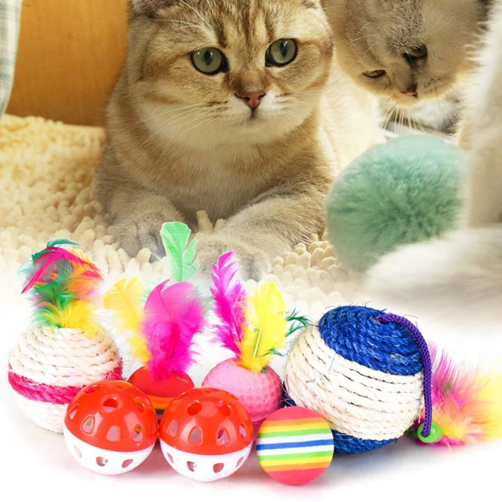 20Pcs Pet Cats Kitten Funny Tunnel Play Stick Feather Bell Ball Mouse Chew Toy For Kitten Funny Playing Interactive Pet Toys