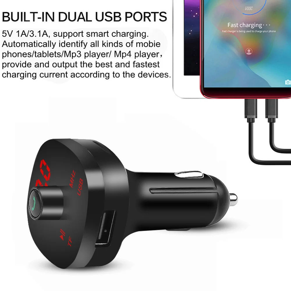 4.1A fm-передатчик беспроводной Bluetooth Автомобильный Громкая связь вызов двойной USB быстрое зарядное устройство