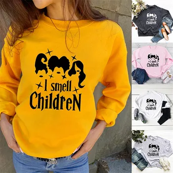 

I Smell Children Letter Print Women Kpop Hoodies Cute Halloween Graphic Sweatshirt Long Sleeve Causal Harajuku Korean Hoodie