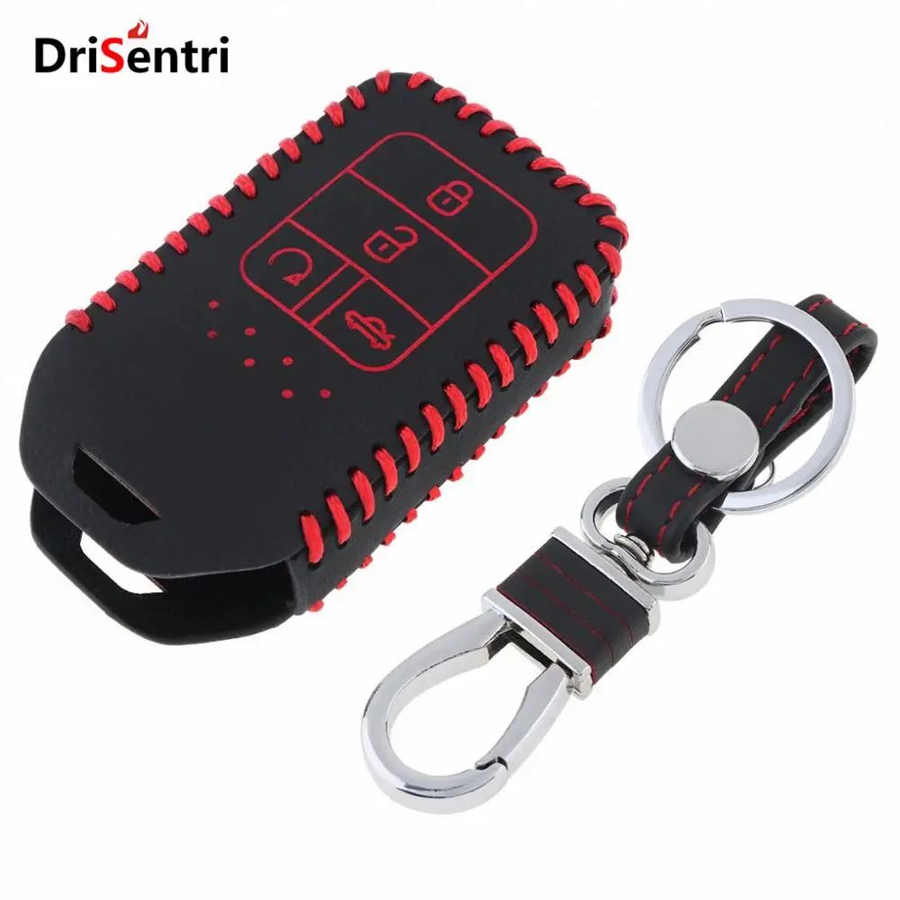 

4 Buttons Hand Sewed Leather Car Key Cover Protector Holder Hang Buckle for Honda 2016 2017 CRV Pilot Accord Civic Fit Freed