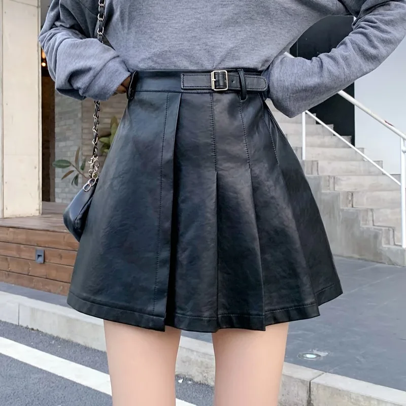

Harajuku Punk Skirt Women Buckle High Waist Black A-line Mini Skirt Fashion Streetwear Gothic Skirts2021 Autumn Winter Saia
