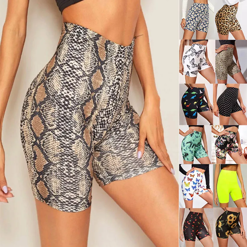 

2023 High Waist Push Up Yoga Shorts Scrunch Butt Seamless Sunflower Leopard Print Running Shorts Gym Fitness Elastic Shorts