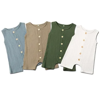 

Newborn Boys Baby Girls Clothes Button Romper Jumpsuit Cotton Linen Sunsuit 4 Colors