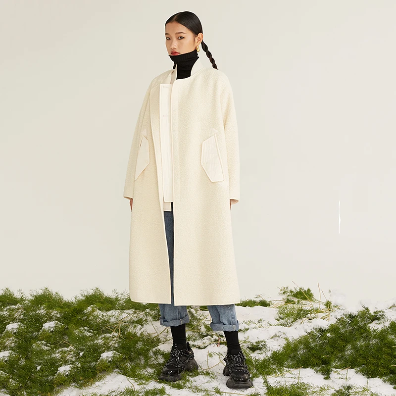 [EAM] Loose Fit Beieg Long Split Big Size Woolen Coat Parkas New Long Sleeve Women Fashion Tide Spring Autumn 2020 19A-a736