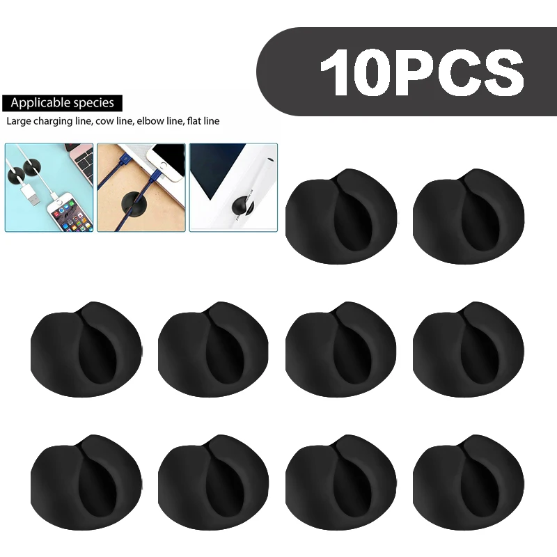 

10pcs Cable Clips Self Adhesive Cord Holder for Organizer Desktop Wire Cord USB Cable Cords Holder Home and Office