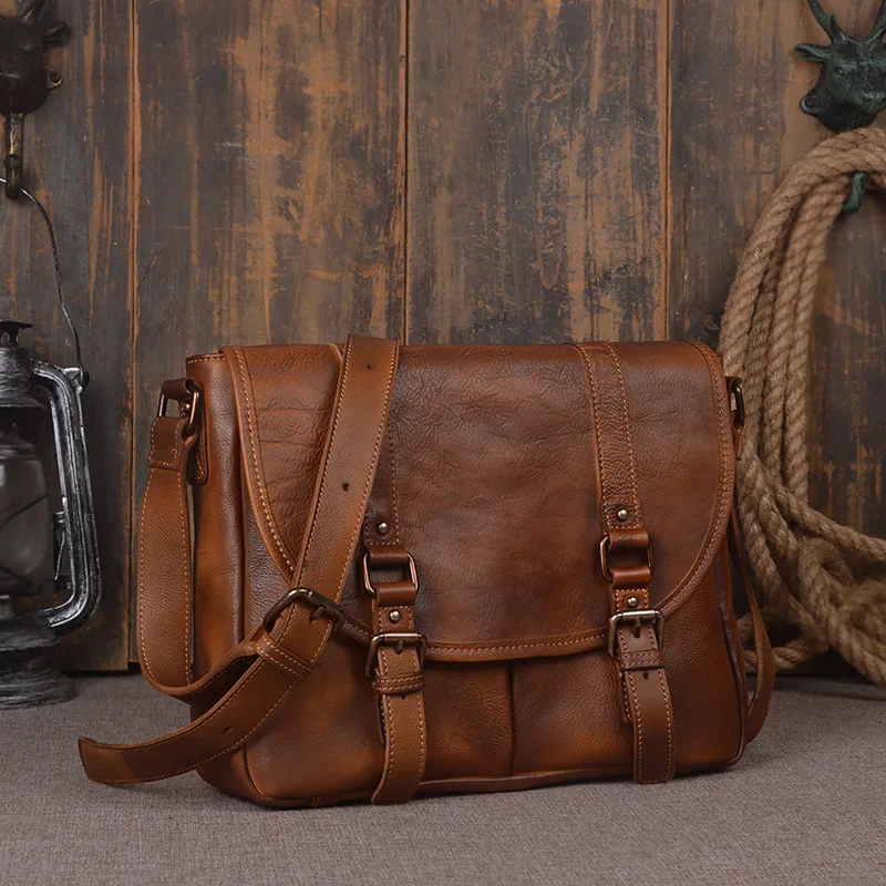 vegetable tanned leather messenger bag
