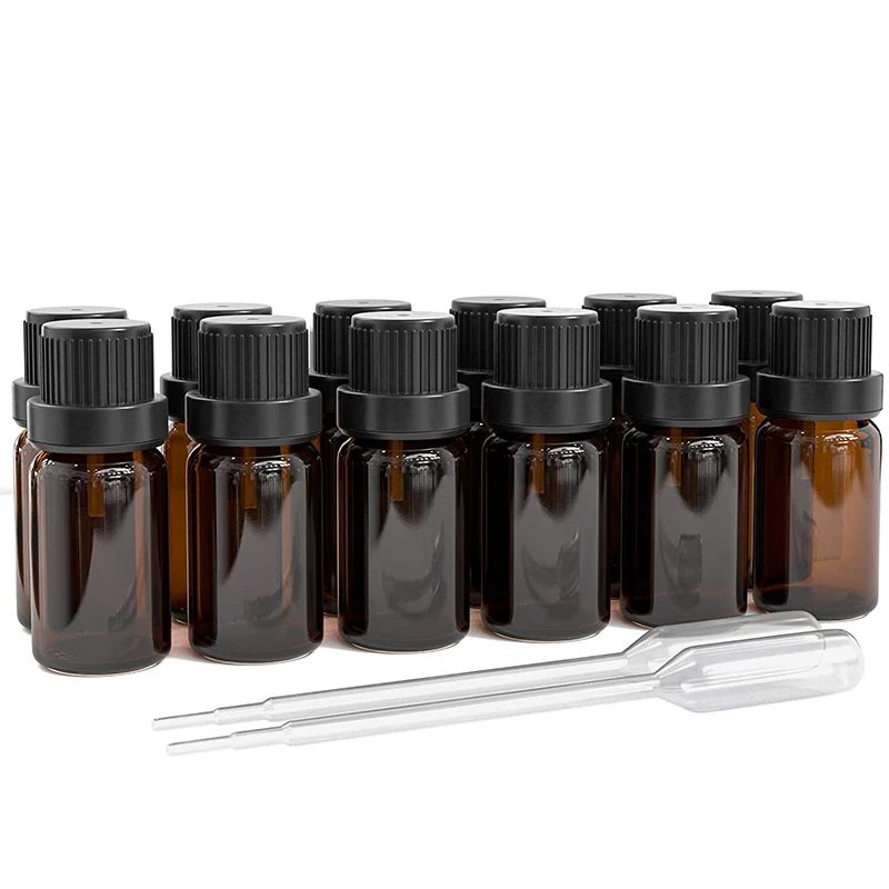 

Glass Bottles for Essential Oils 12 Pack 10 ml Refillable Empty Amber Bottle with Orifice Reducer Dropper and Cap Sample Test