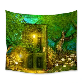 

Fantasy Tree Light Door Flower Green Tapestry Wall Hanging Bedding Sheet Throw Bedspread Living Room Tapestries Dorm Decor