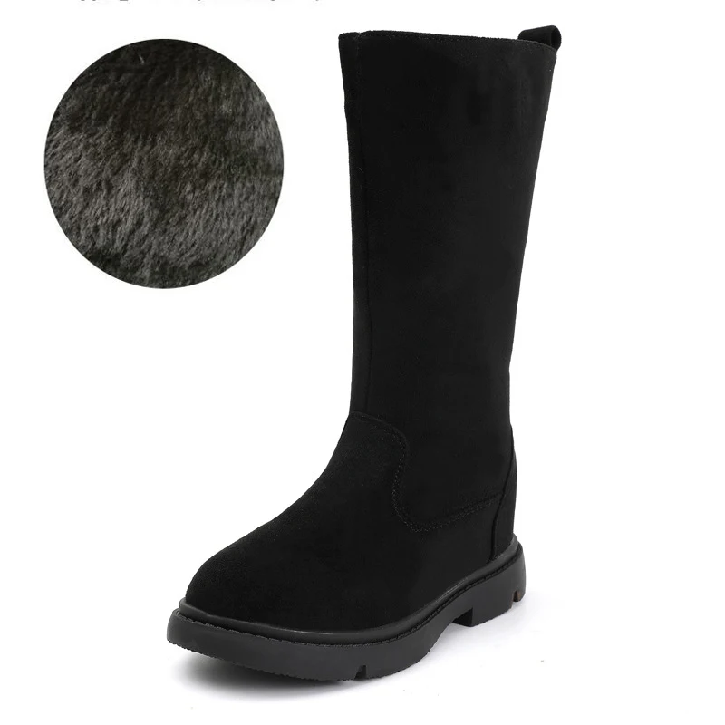 black with velvets Сапоги для девочек; детские осенние и зимние новые высокие сапоги; теплые хлопковые сапоги принцессы; бархатные детские модные ботинки с заклепками - Цвет: black with velvets