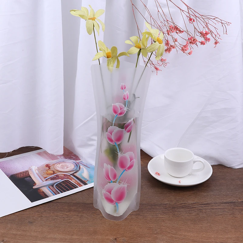 Эко-дружественных нерушимая складной цветок Пластик ПВХ Прочный Ваза дома Свадебная вечеринка легко хранить 27x12 см