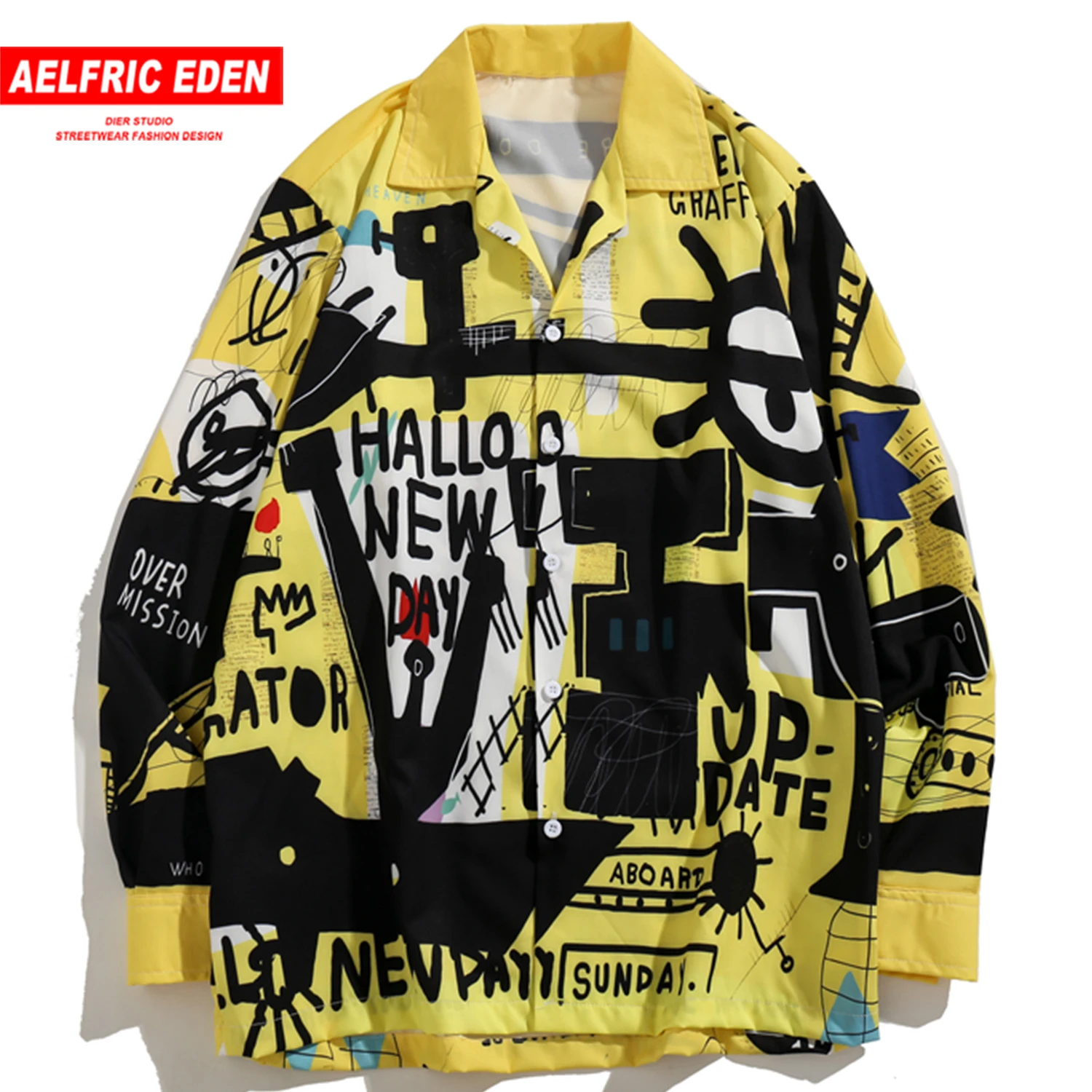 Aelfric Eden хип-хоп цветные мужские рубашки с буквенным принтом граффити модная уличная верхняя одежда Harajuku Повседневная хлопковая одежда с длинными рукавами