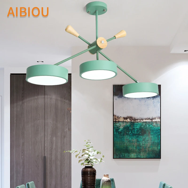

AIBIOU Irregular LED Chandelier With Green Round Matel Lampshades For Living Room Modern Bedroom Chandeliers In White Gray Lamps