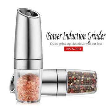 

YosHouse 2Pcs Electric Automatic Mill Pepper and Salt Grinder LED Light Peper Spice Grain Mills Porcelain Grinding Core Mill