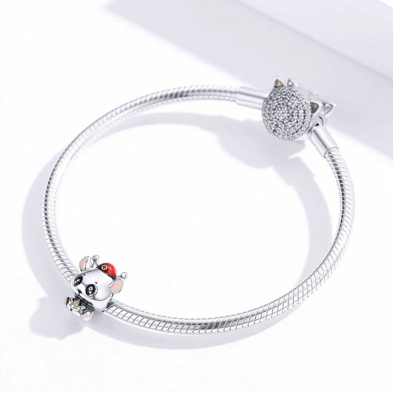 MOWIMO 925 Sterling Silver Lovely Mouse Wealth Beads Lucky Charm Fit Original Pandora Bracelet Pendant New Year Jewelry BNC113