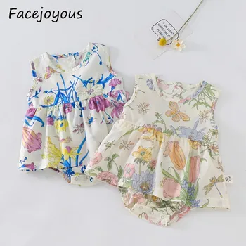 

Summer Baby Girls Bodysuit Floral Cotton Newborn Baby Girls Sleeveless Jumpsuit Toddler Girl Princess Dress Clothes