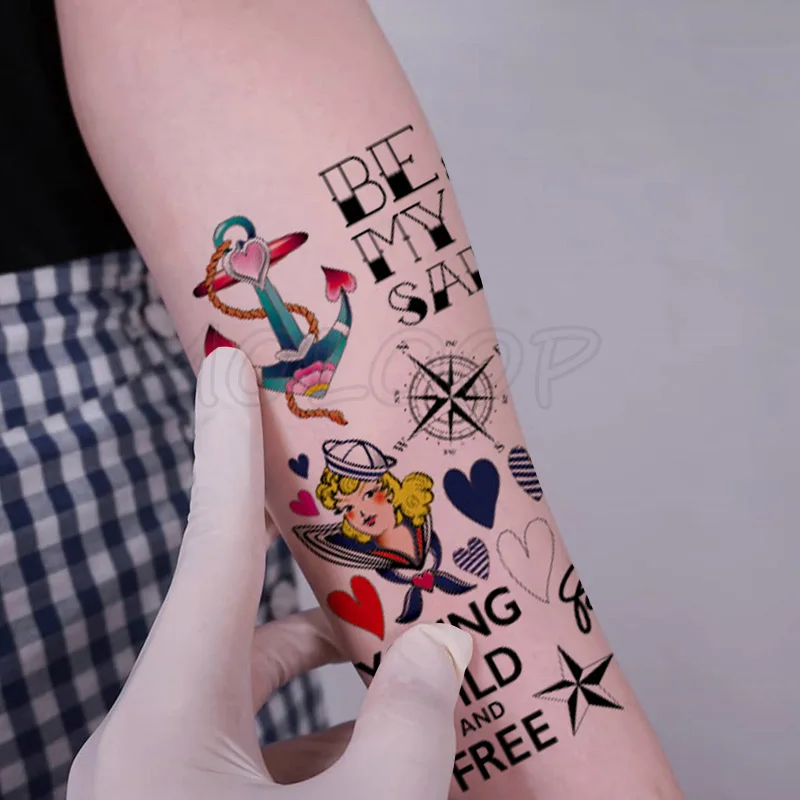 

Cross Skull Compass Anchor Letter Tattoos Stickers Women Body Waist Arm Art Tattoos Temporary Girls Butterfly Tatoos Rose Chains