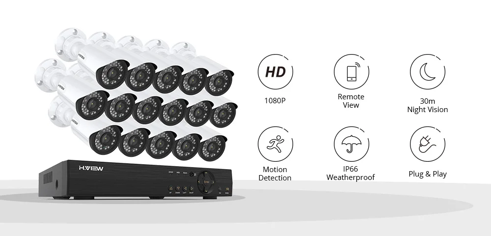 H. View 16CH система видеонаблюдения 16 720P уличная камера безопасности 16CH CCTV DVR комплект видеонаблюдения iPhone Android Удаленный просмотр