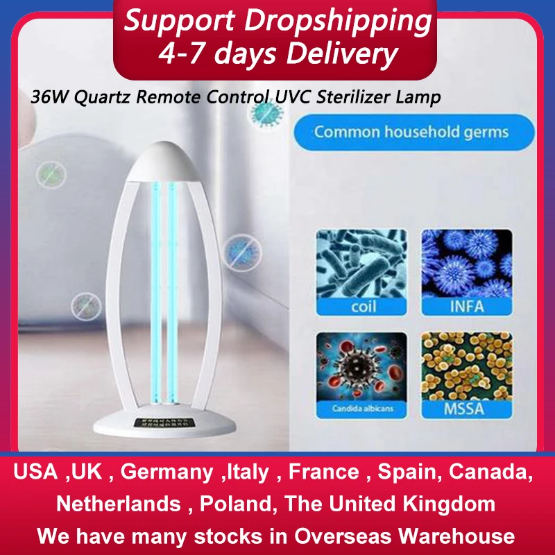 

36W Quartz UVC Sterilizer Lamp Remote Control Ozone Germicidal Light Timing Disinfection Bactericidal Lamp For Home Office