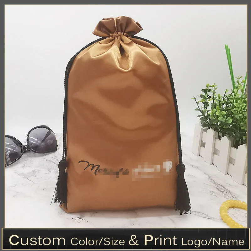 20PCS Baby Pink Silk Satin Pouch Hair Extensions/Wigs/Goods/Makeup Drawstring Bag Custom Packaging Print Gift Logo | Украшения и